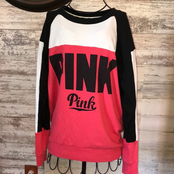 PINK Victoria's Secret Tops - Pink Victoria’s Secret sweatshirt oversized pull over small pink and black
